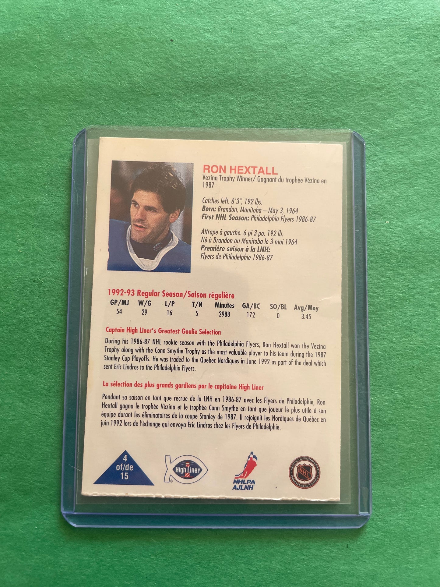 1993-1994 High Liner Greatest Goalies Ron Hextall