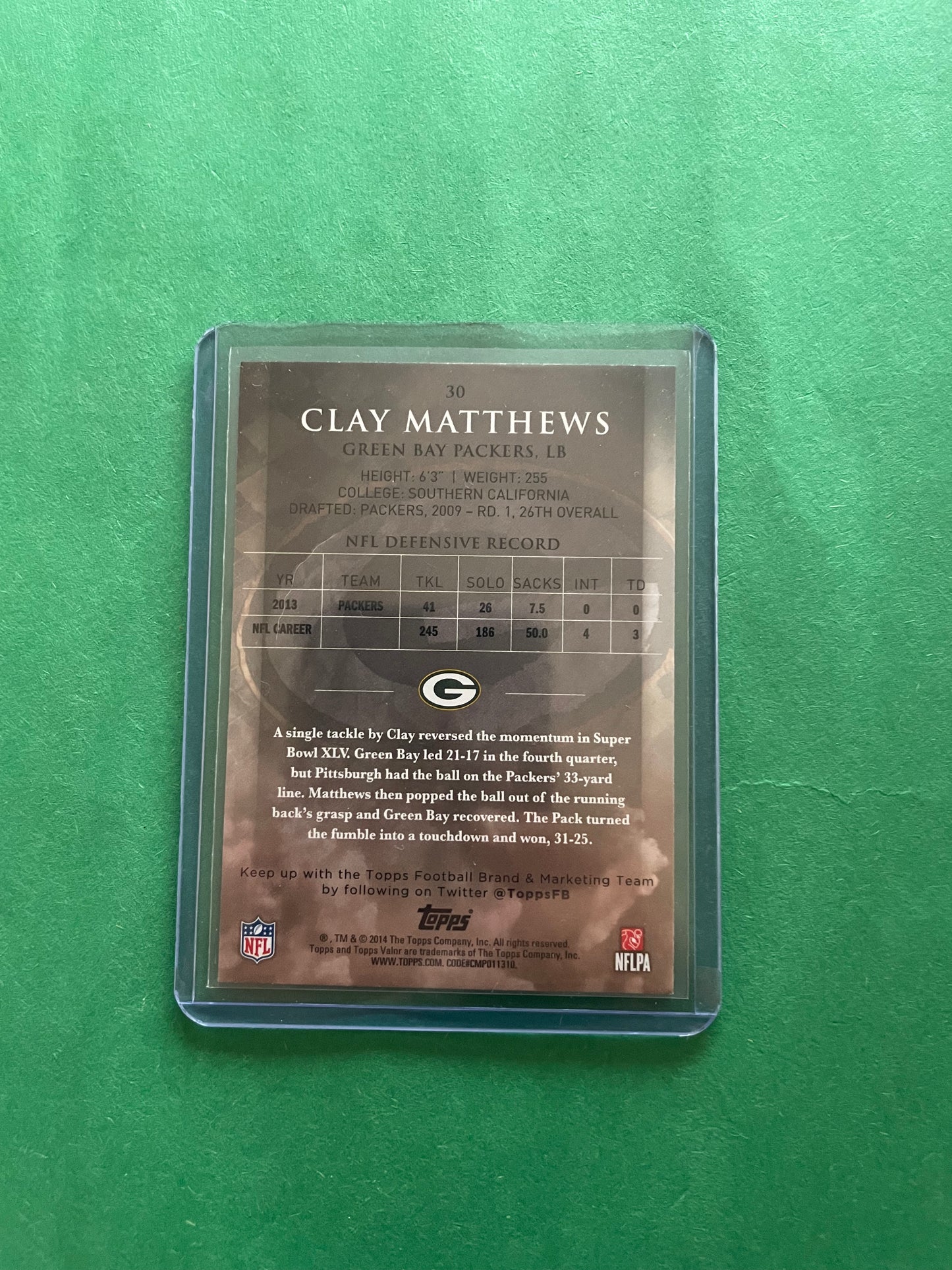 Clay Matthews Green Bay Packers   2014 Topps Valor