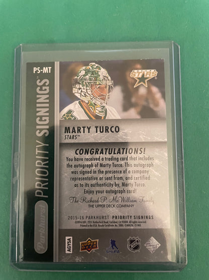 Marty Turco Autographed! Dallas Stars Priority Signings Card