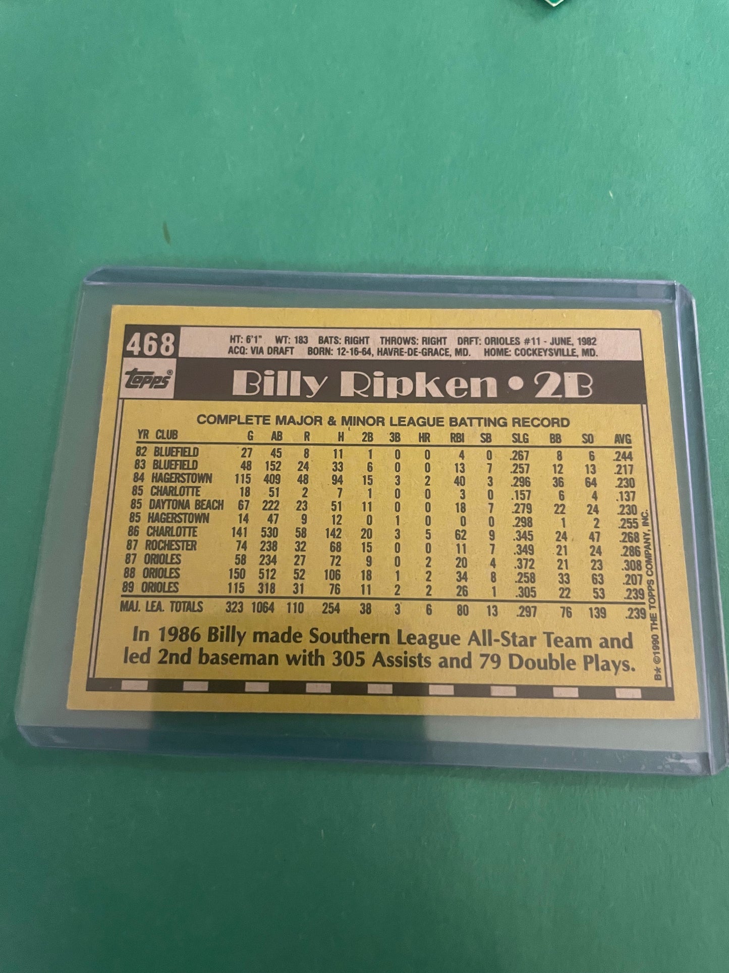 Billy Ripken Baltimore Orioles 1990 Topps