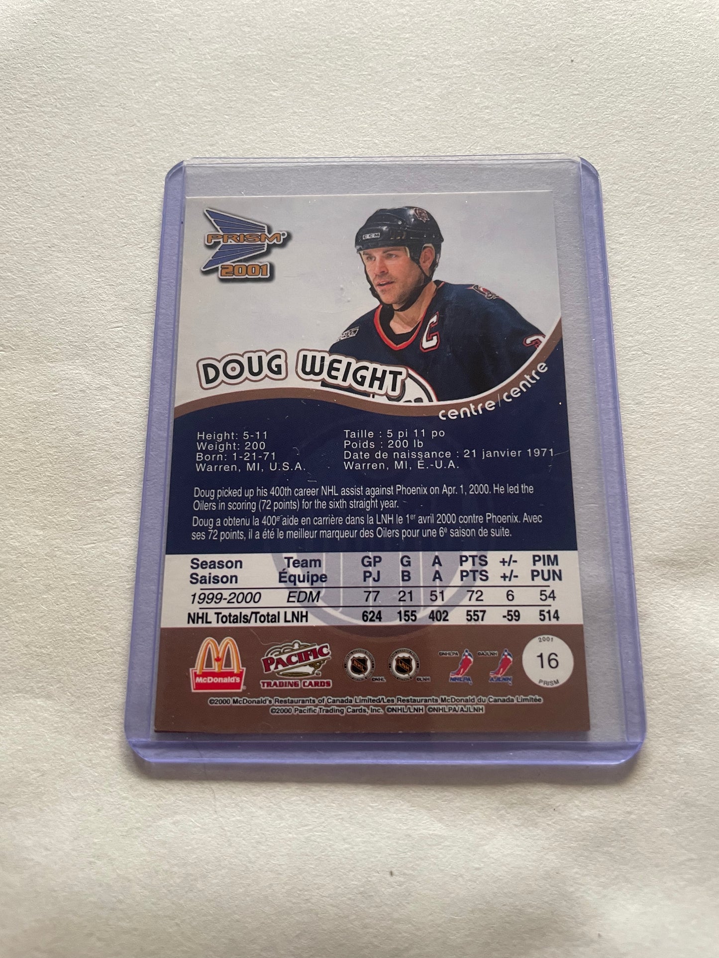 Doug Weight Edmonton Oilers 2001 Prism